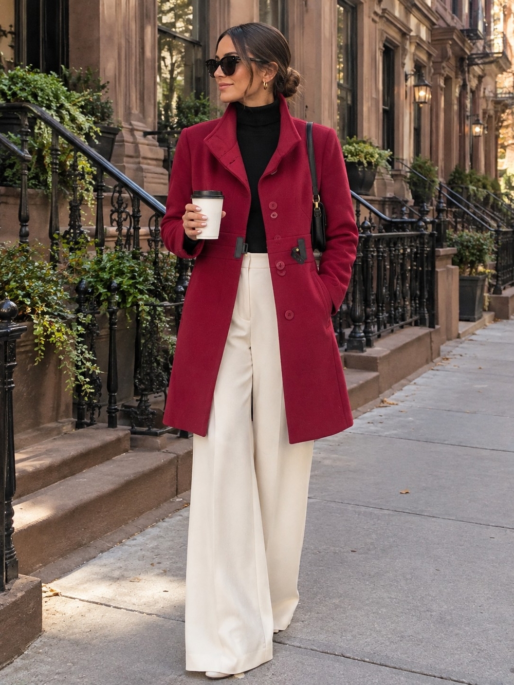 Via Spiga Red Funnel Neck Wool Blend Coat